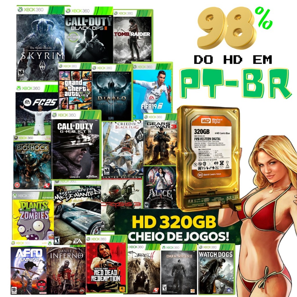 HD COM GAMES/JOGOS PARA XBOX360 BLOQUEADO/DESBLOQUEADO RGH jtag PTBR