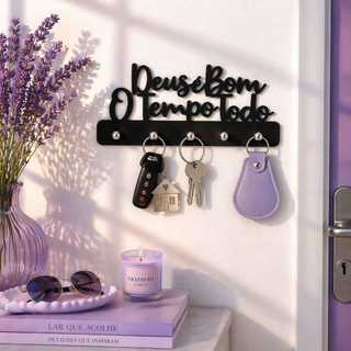 Porta Chaves Parede Chaveiro MDF Deus é Bom o Tempo Todo Decoração Casa Organização Multiuso 3mm