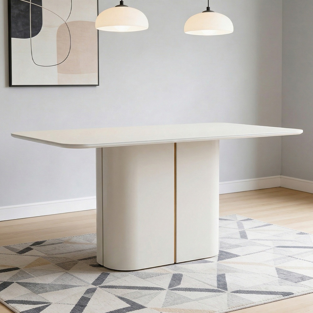 Mesa de Jantar 6 Lugares Retangular Tampo Vidro Verbena N01 Off White - Lyam Decor
