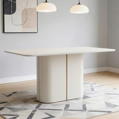 Mesa de Jantar 6 Lugares Retangular Tampo Vidro Verbena N01 Off White - Lyam Decor