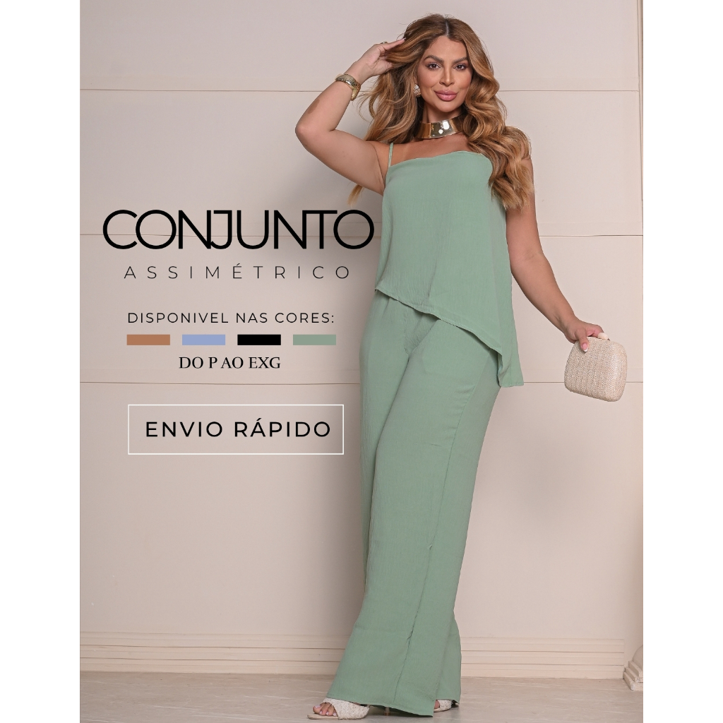 Conjunto Feminino Completo Look Calça Pantalona e Blusa Casual Chic Elegante Confortável Premium