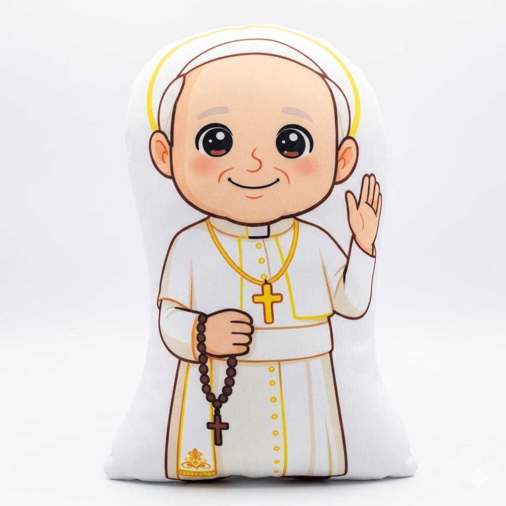 Naninha Almofada Infantil Santo Papa João Paulo II - Santinhos Católicos Diversos - Coleção SANTA FOFURA