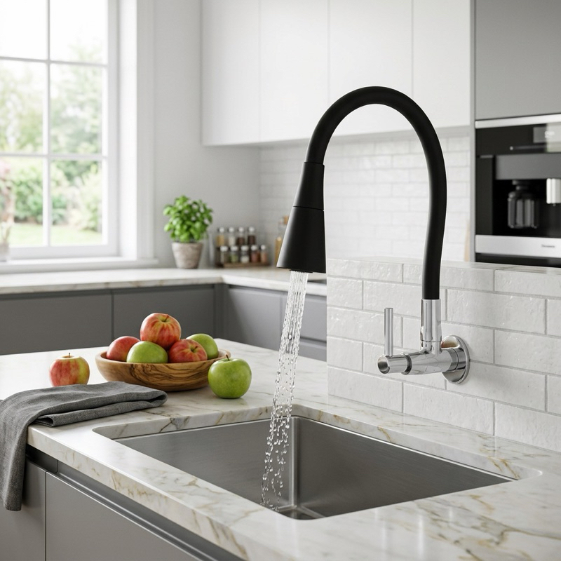 Detalhes do Torneira Gourmet Cozinha Parede Preta Flexível 2 Jatos 1/4 Volta Para Pia