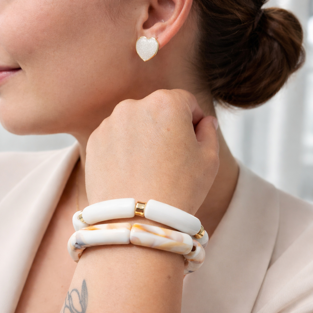 Kit Pulseiras Estilo Europeu + Brinco Coração Clássico Elegante
