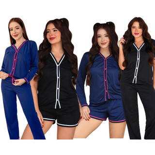 Kit Pijama Feminino Americano Aberto 4 Em 1 Curto E Longo 2 Peças 4 Combinações Malha Con…
