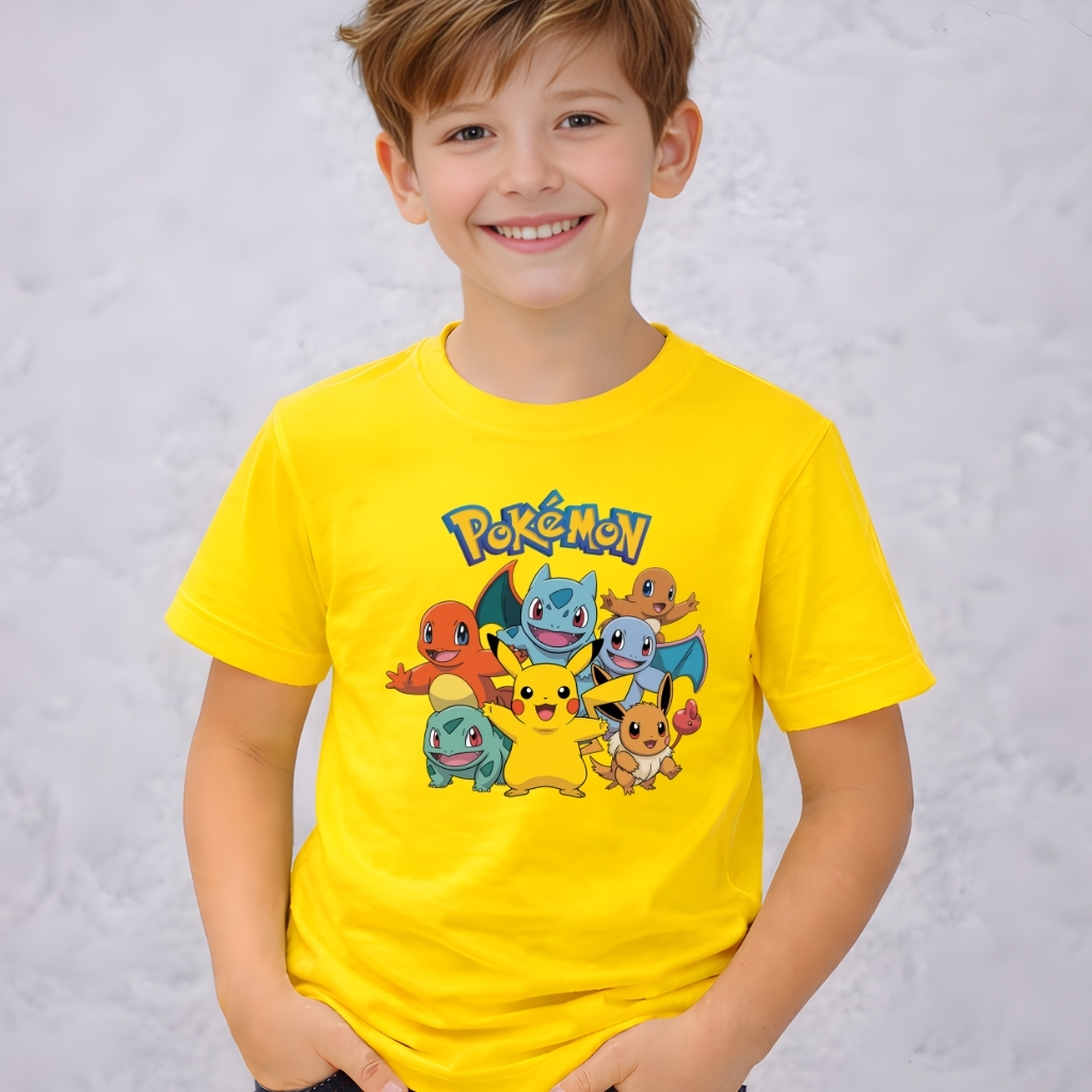 Camiseta Infantil do Pokemon Charizarde Chamander Pikachu em Algodão Premium Blusa Juvenil e Adulto