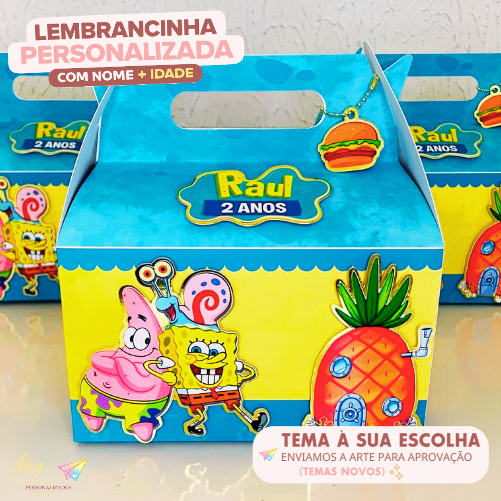 Lembrancinha Bob esponja Personalizada | Caixa Maleta | Nome e Idade | Festa Escolar | Aniversário Infantil