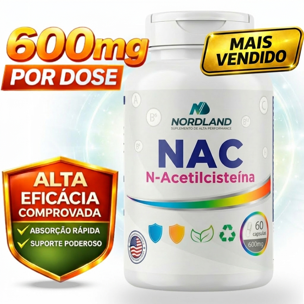 NAC Ultra Concentrado 600MG | N-Acetil L-Cisteína, Antioxidante e Suporte ao Fígado - 60 Cápsulas Original