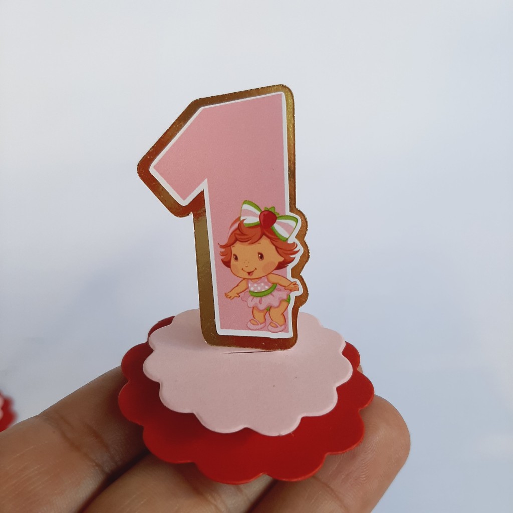 Tags Aplique 3D NÚMERO MORANGUINHO BABY - Lembrancinhas, Apliques em pra caixinhas, cofrinhos, Nutella entre outros