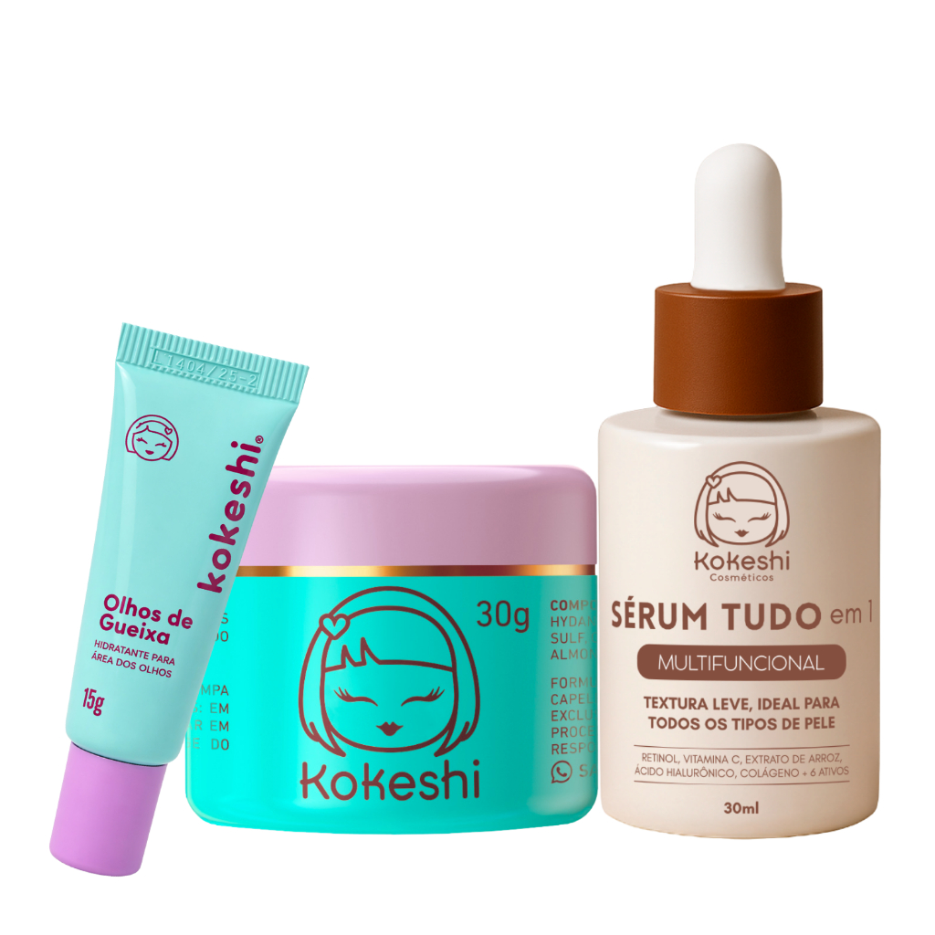 Kit Renovadores Kokeshi Creme Sérum Facial Pele de Porcelana Sérum Tudo em 1 Olhos de Gueixa