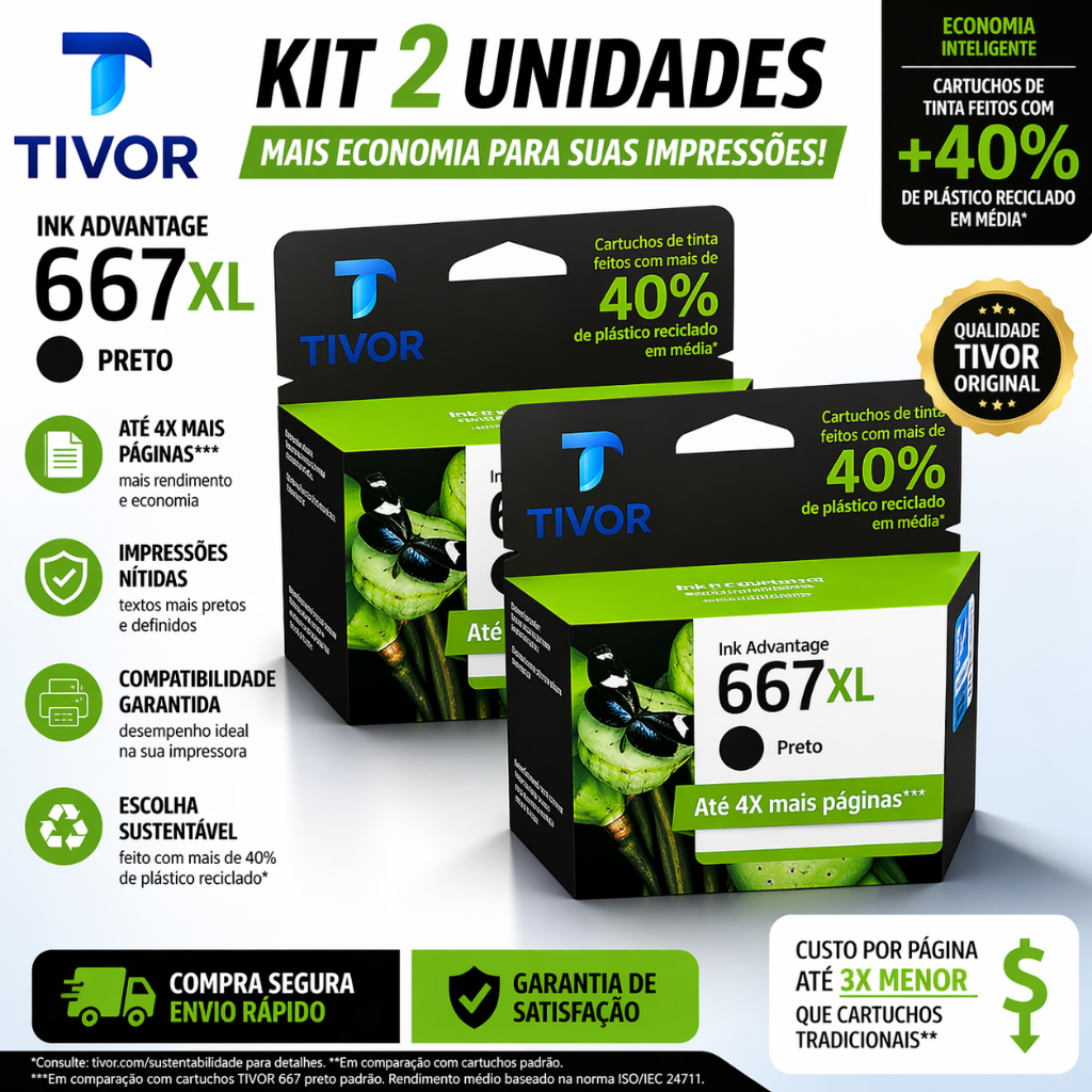 Kit Cartucho De Tinta 667xl Preto Original E Lacrado! Compatível Para Impressoras Deskjet 2376, 2774, 2776, 6476