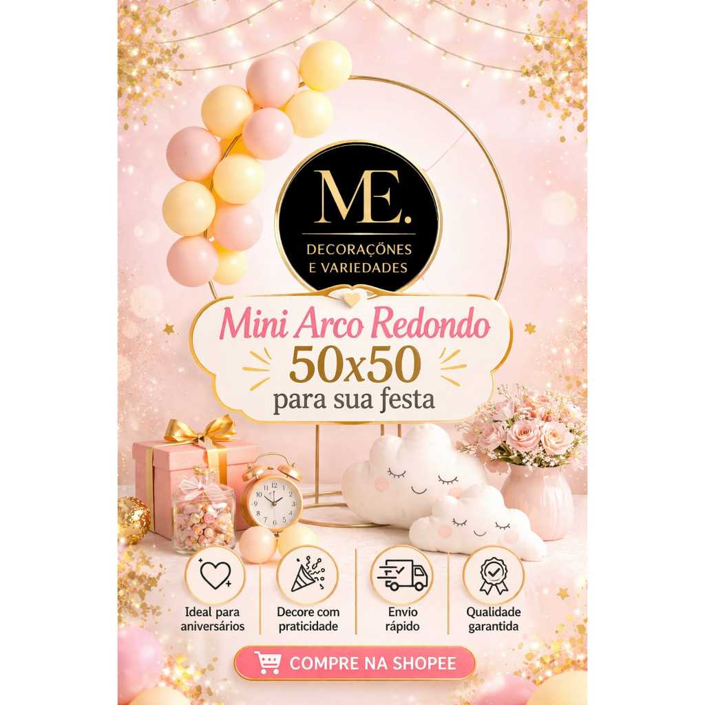 Mini Arco 50x50 de Mesa Redondo Dourado Ideal para Decorações
