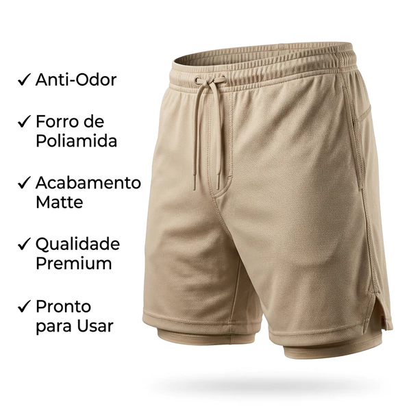 Shorts Masculino 2 em 1 Corrida Forrado Bermuda de Compressão Fitness e Atividades Físicas