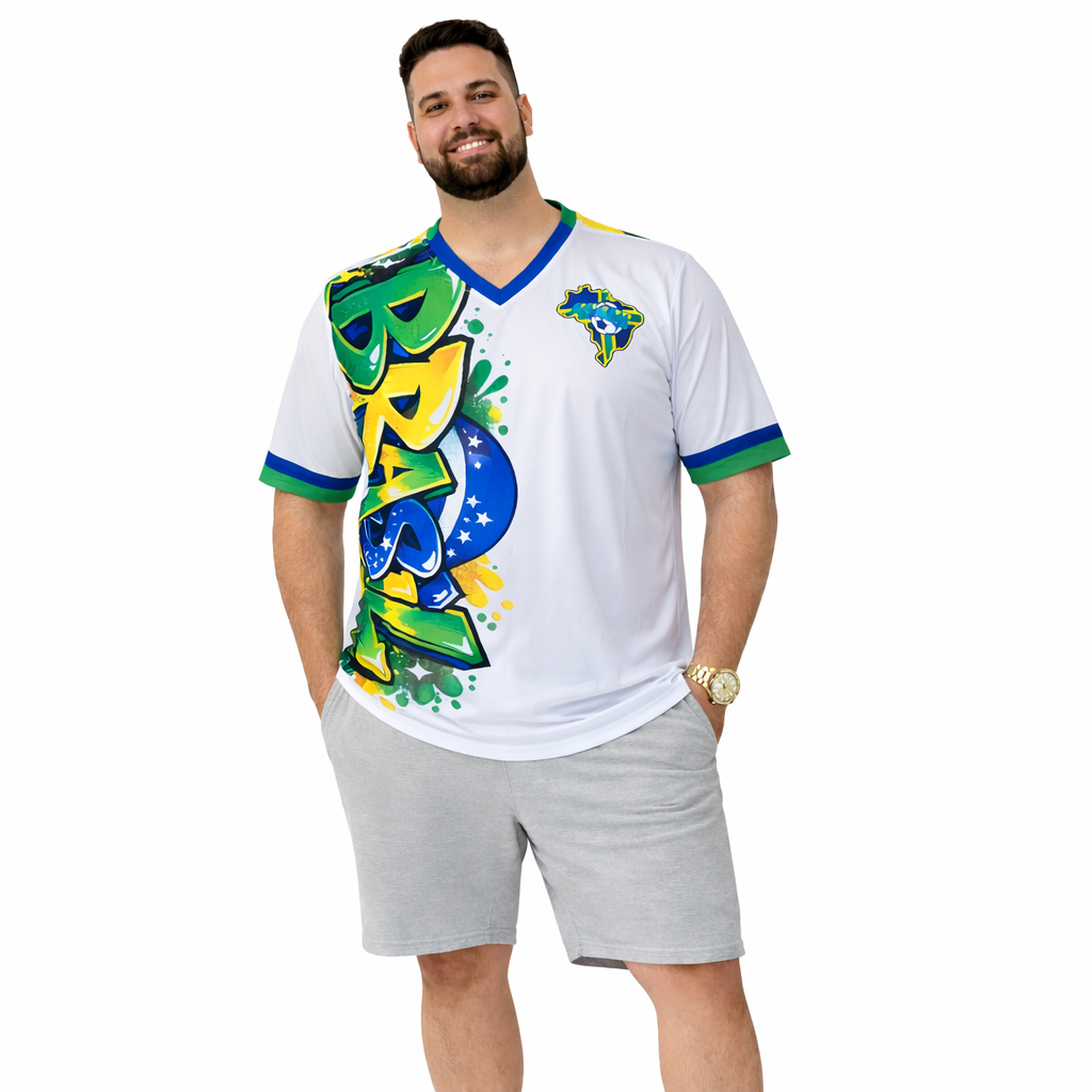 Camisa da Seleção de Quebrada Brasileira Brasil Plus Size Copa  Branca Unissex 