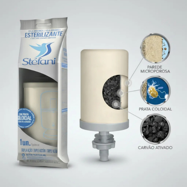 Refil Filtro De Água Universal Vela Tripla Ação Para Filtro de Barro São João ​Ceramica Stefani