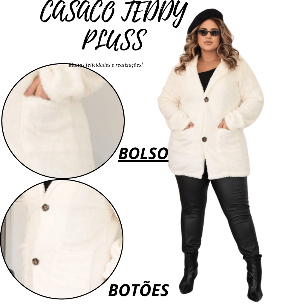 Casaco Teddy Feminino Longo Peluciado com Capuz Moda Inverno Tendencia 2026