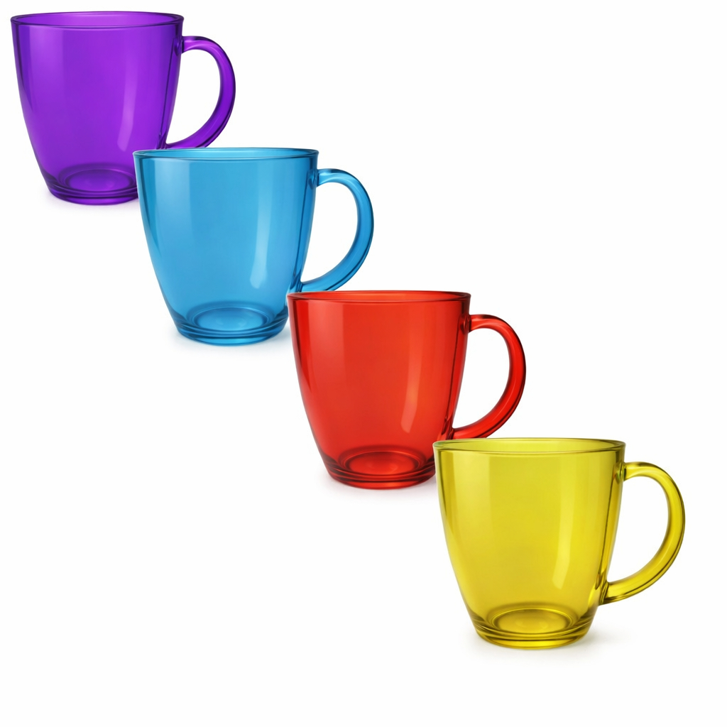 Jogo Kit 4 Canecas de Vidro 350ml Coloridas Verona Clink