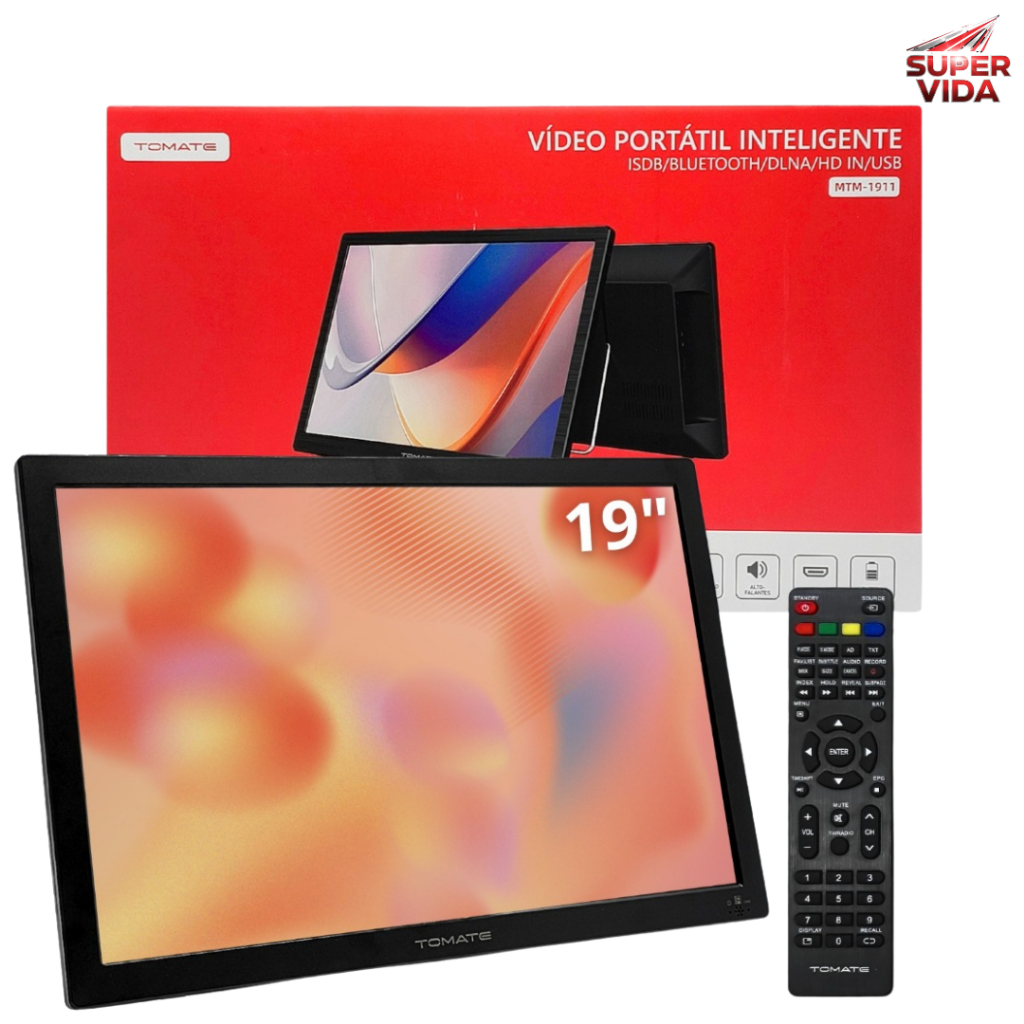 Monitor Portátil 19 com Bateria 5000mAh Bluetooth HDMI USB ISDB-T Digital Smart Bivolt HD