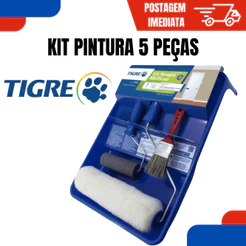 Kit Pintura Completo Original Tigre 5 Peças com Rolo Pincel Bandeja Suporte Parede Multiuso