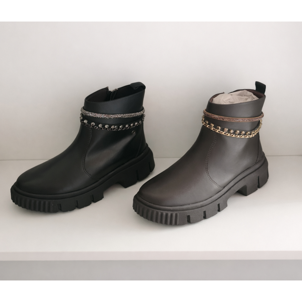 Bota Coturno Ramarim Feminina Tratorada Correntes Brilho Confortável Original Cano Curto Casual 2499105