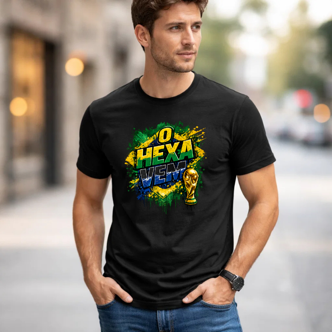 Camiseta Preta Copa Mundial Seleção Brasileira Unissex 100% Algodão Envio Imediato