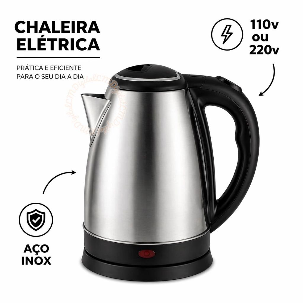 Chaleira Elétrica Inox Jarra Bivolt 110v 220v Café Chá Alta Qualidade Casa Pratica Moderna Cafeteira