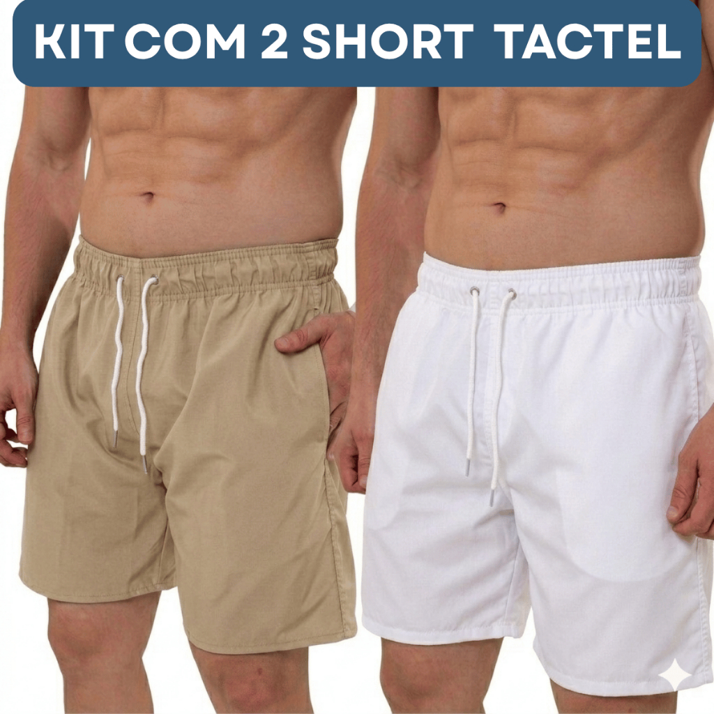 KIT C/02 Bermuda Tactel Short Masculino Para Academia, Treino, Praia e Casual C/Elastano C/3 Bolso