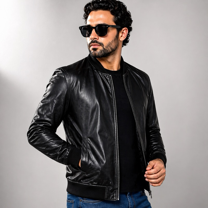 Jaqueta Couro Bovino Legítimo Masculina Premium Bomber Estilo Universitário Preta