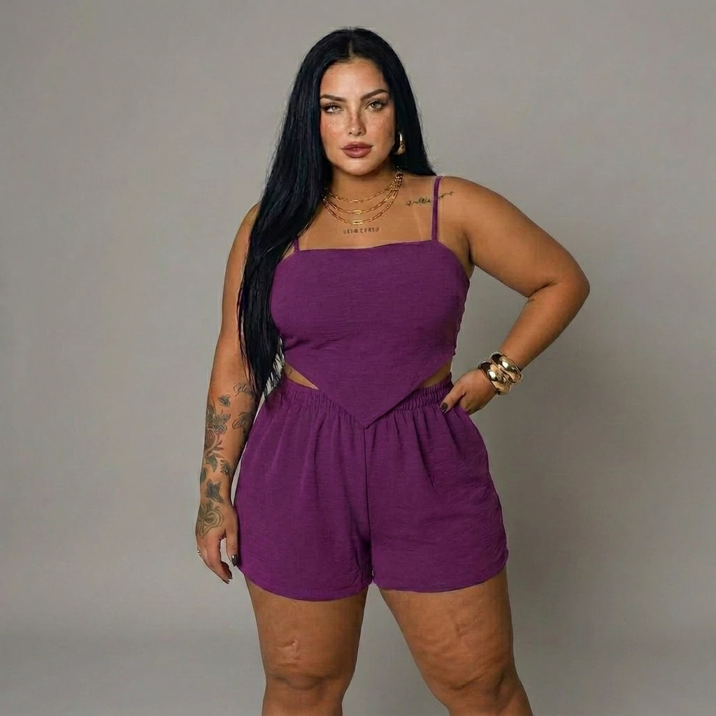 Conjunto Feminino Blusa Batinha Amarração + Short Casual Elegante Duna — imagem 1