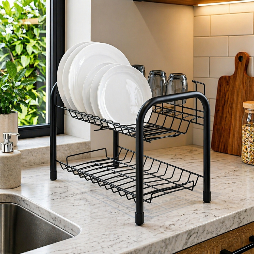 Escorredor de Louça Beliche Duplo Com Porta Talher e Suporte de Copo e Prato Para Cozinha
