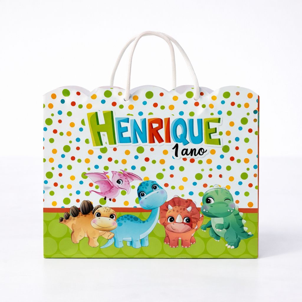 Sacolinha Surpresa Personalizada Infantil | Lembrancinha Festa Aniversário | Tema Dinossauro Kit 10 Unidades