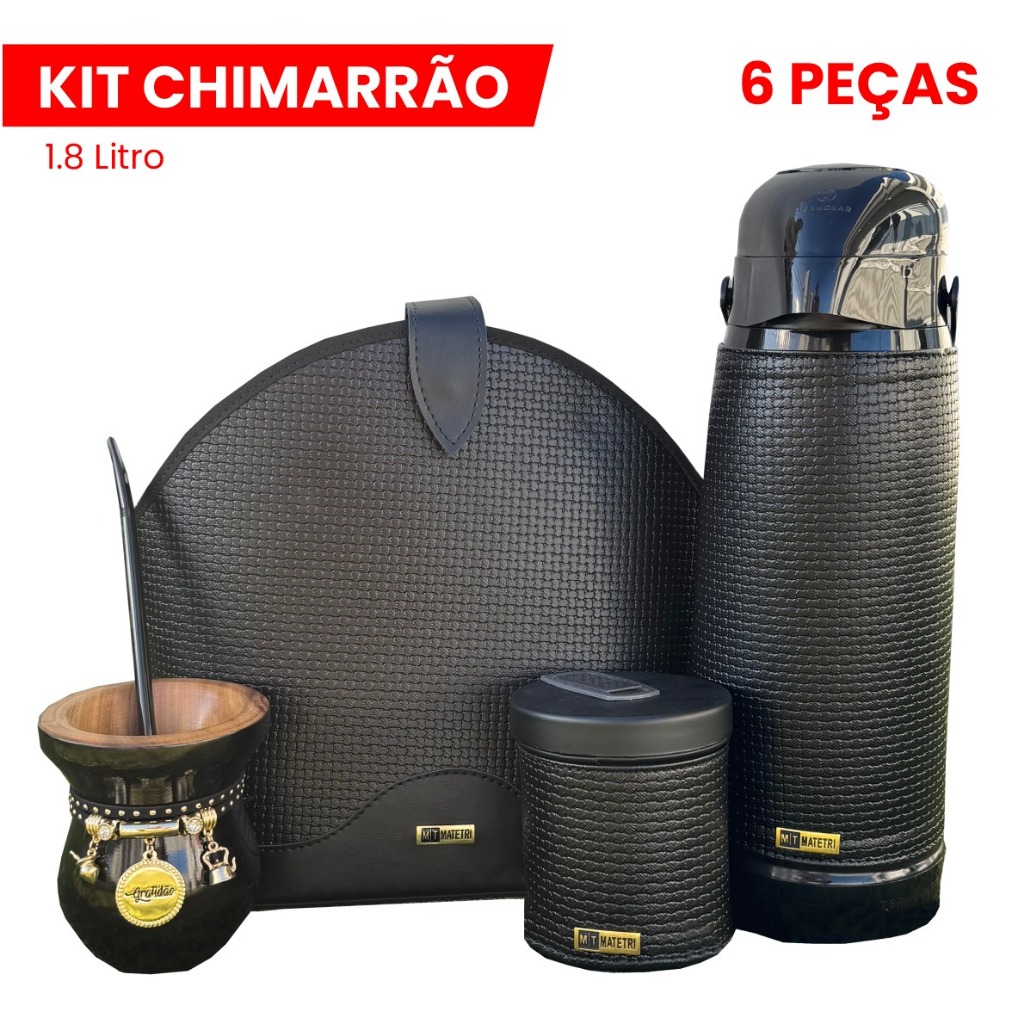 Kit Chimarrão 06 peças Bolsa Mateira Térmica Termolar 1.8L Pote Cuia Bomba Inox Passeio Resistente