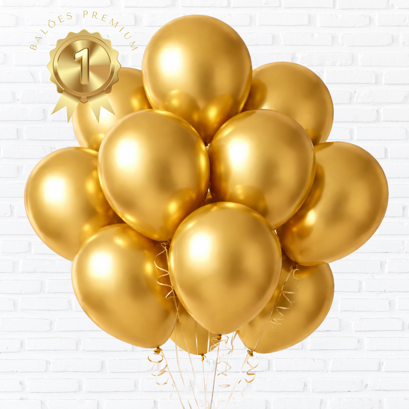 50 Balão Redondo 5” ou 9" Profissional Dourado Cromado Ouro Bexiga Arranjo Arco desconstruído Festas Art-Latex