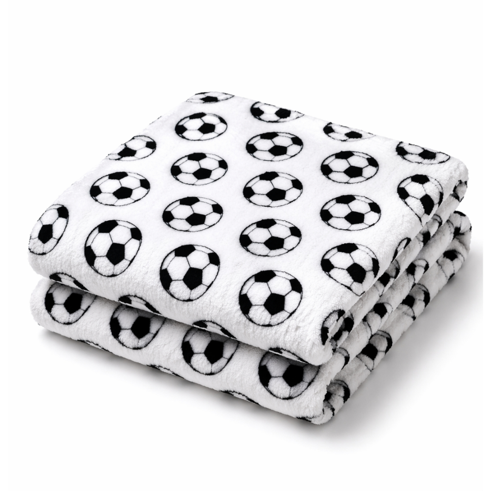Cobertor Coberta Manta Mantinha Infantil Pequena Quarto Passeios Criança Menino Bola Futebol Branco