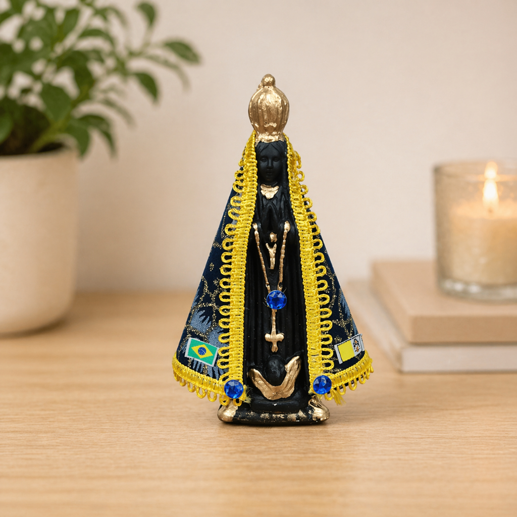 Nossa Senhora Aparecida 15cm Gesso Manto Decorado Estátua Católica Decoração Altar Presente Fé Imagem Religiosa Santo