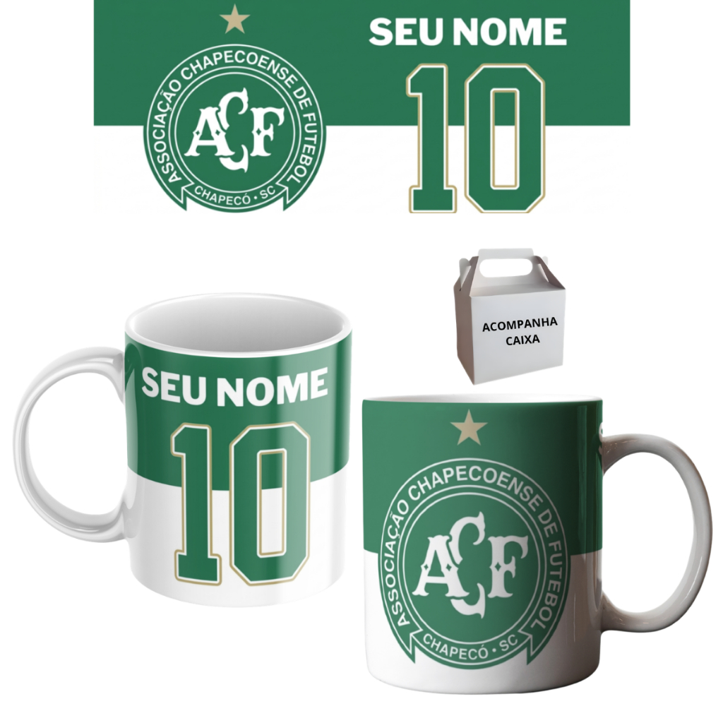 Caneca Personalizada Chapecoense Chape Nome Porcelana 325ml