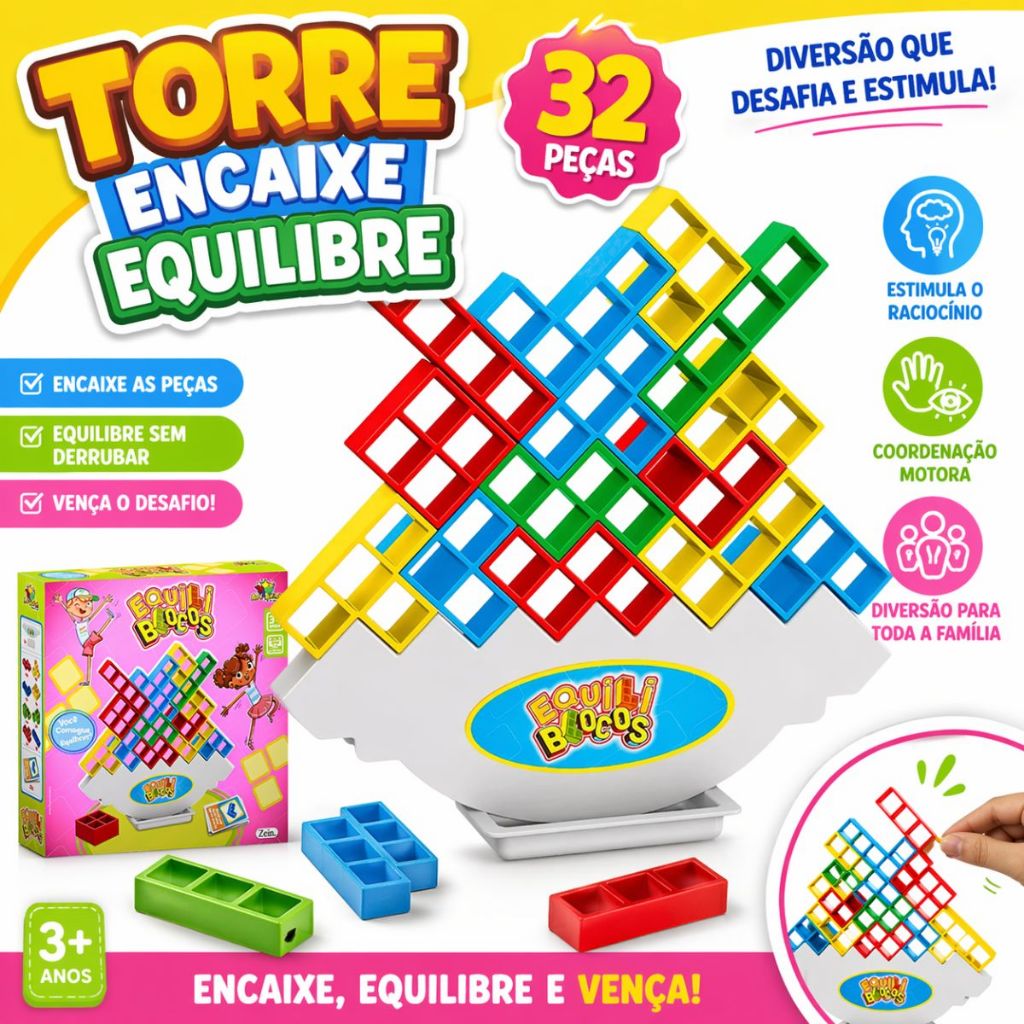 Jogo Torre De Equilíbrio Blocos Grande Tetris Diversão Garantida Lançamento