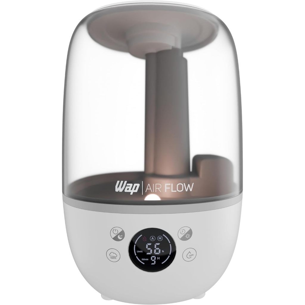 WAP Umidificador de Ar WAP AIR FLOW DIGITAL 3 em 1 Silencioso 23h de Autonomia 3 Níveis de Névoa Reservatório Para Essên