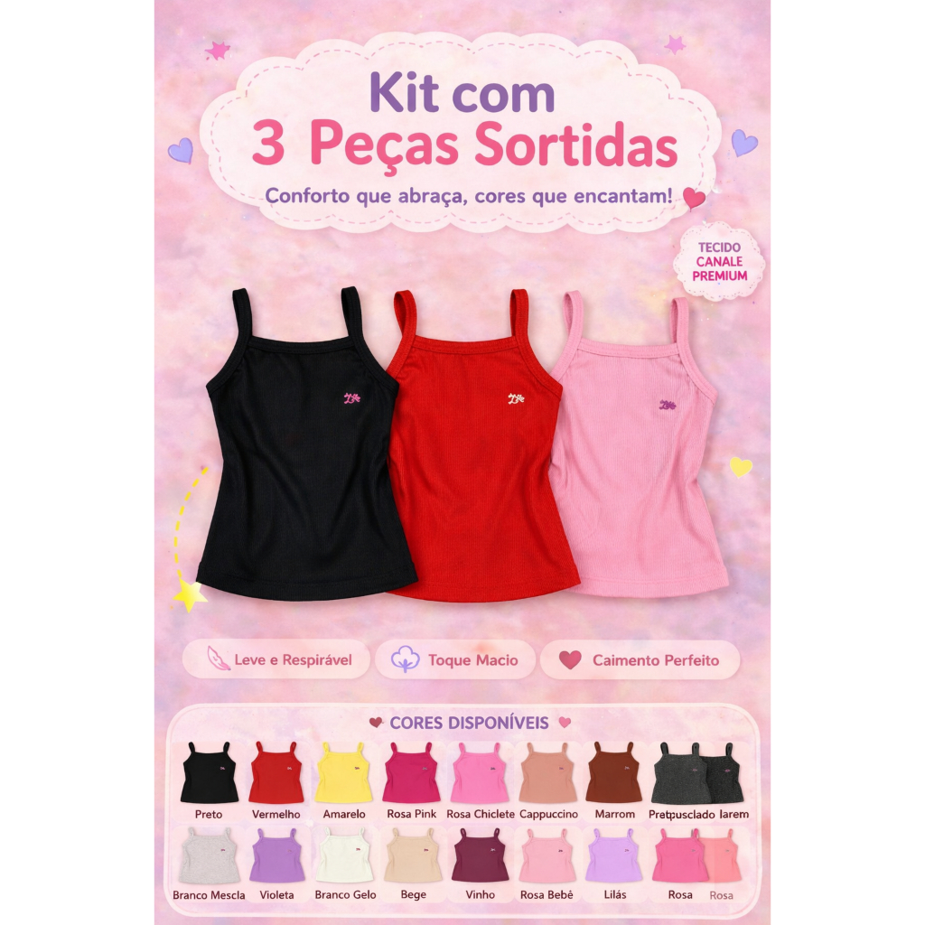 Kit 2 Regatas Femininas Alcinha Juvenil/Infantil - Oferta Imperdível