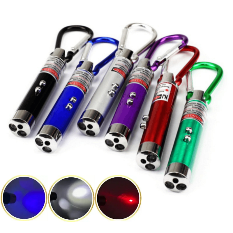 Kit 3/6/12 Mini Chaveiro 3 em 1 – Lanterna, Laser Pointer e Luz UV,Para Apontar e Brincar com Pets