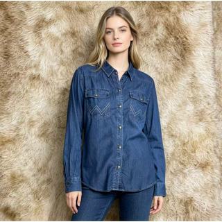 Camisa Jeans Lisa Femenina Manga Longa Moda Femenina 2169