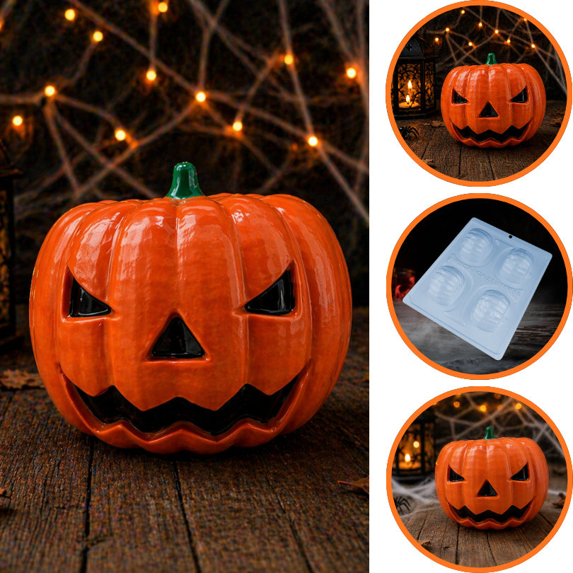 1~5 Forma BWB Com Silicone (3 partes) Para Chocolate Cód. 10035 - Abóbora Halloween Média. (CHOCO)