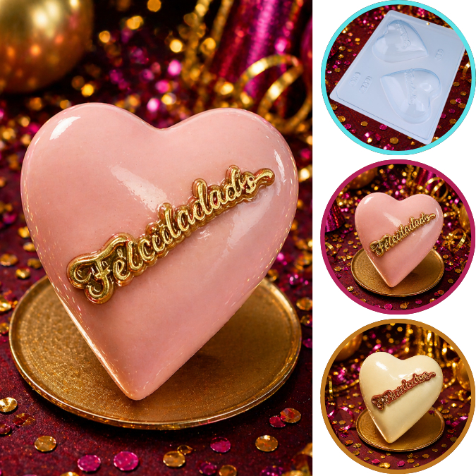 1~5 Forma bwb com silicone (3 partes) cod 56 - Coração Felicidades 200g dia das mães e namorados (CHOCO)