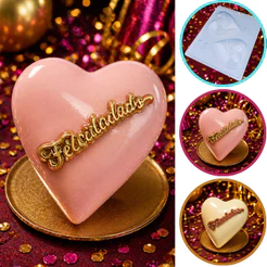 1~5 Forma bwb com silicone (3 partes) cod 56 - Coração Felicidades 200g dia das mães e namorados (CHOCO)