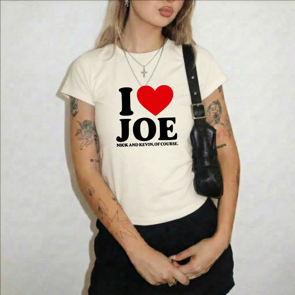 Baby Tee I Love Joe Jonas Brothers Estampa Divertida Camiseta Feminina Algodão Casual Pop Trend