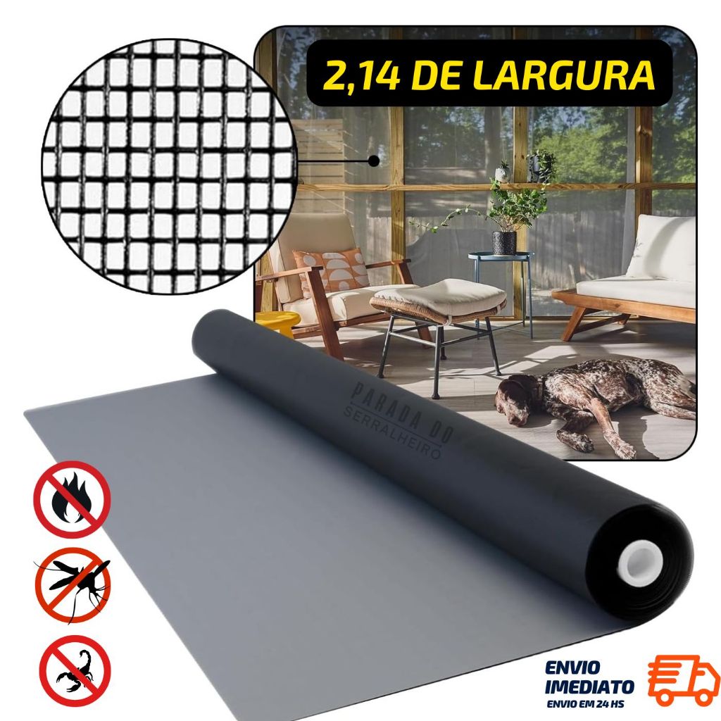 Tela Mosquiteiro 2,14m de largura x 5m Fibra De Vidro Porta Janela