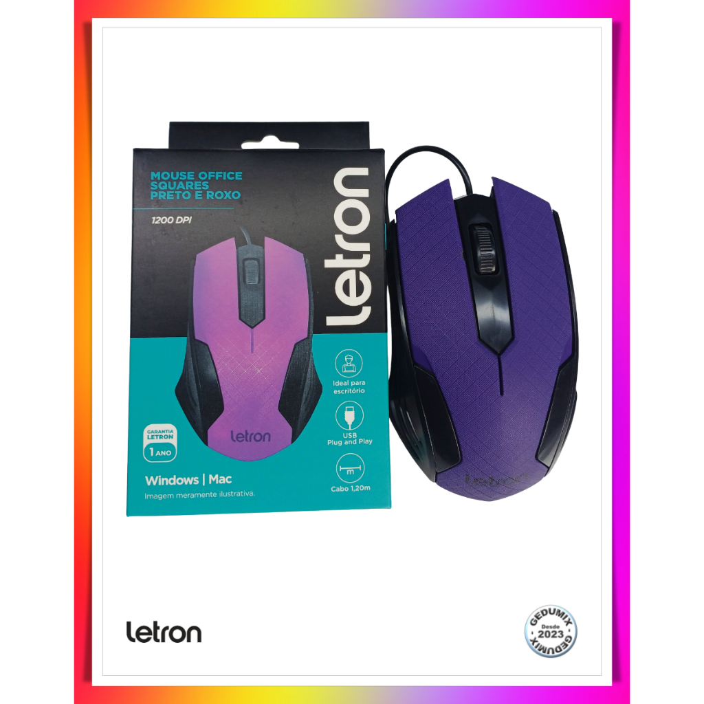Mouse 3d Home Office Squares Optico Fio Usb Letron