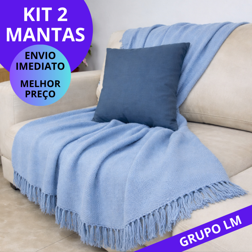 KIT 2 Mantas Para Sofá 120x210cm Algodão Decorativa Artesanal | Cobre Sofá e Colchão