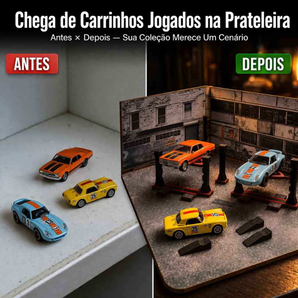 Diorama Oficina 1:64 Com Elevadores Hotwheels Mdf 15 Peças - Rampa