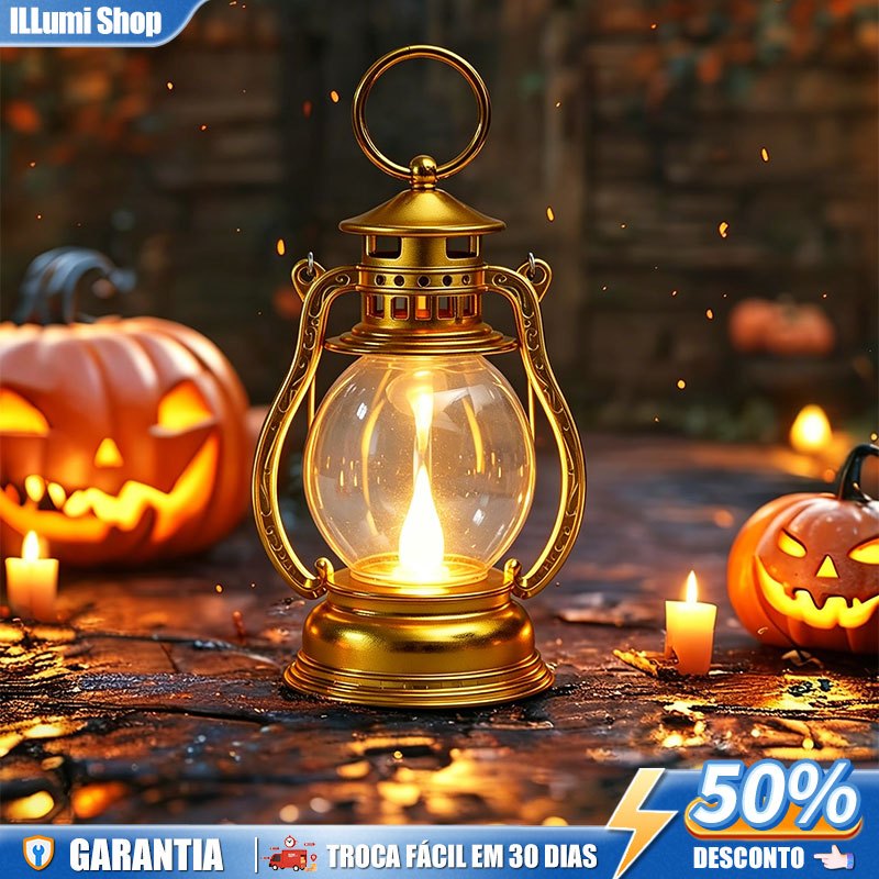 Lanterna Decorativa Lampião de Led Luminária Dourado Enfeite Decoração Vela